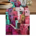 thumbnail image 1 of Table Runner - 72 Inch Long, Abstract Red Kitchen Dining Table Runner Dresser Scarves, Painting Buildings Geometric Color Block Farmhouse Decor for Coffee Tables Wedding Party Banquet, 1 of 8
