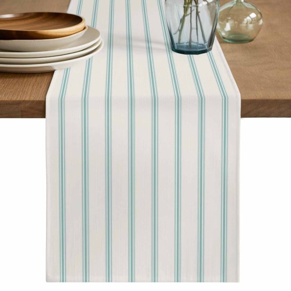 Table Runner 72 Inch Long - Abstract Teal Stripe Geometric Art Decorative Table Scarf, Modern Pinstripes on Beige Dining Table Runners for Wedding Party Kitchen Dining Tables