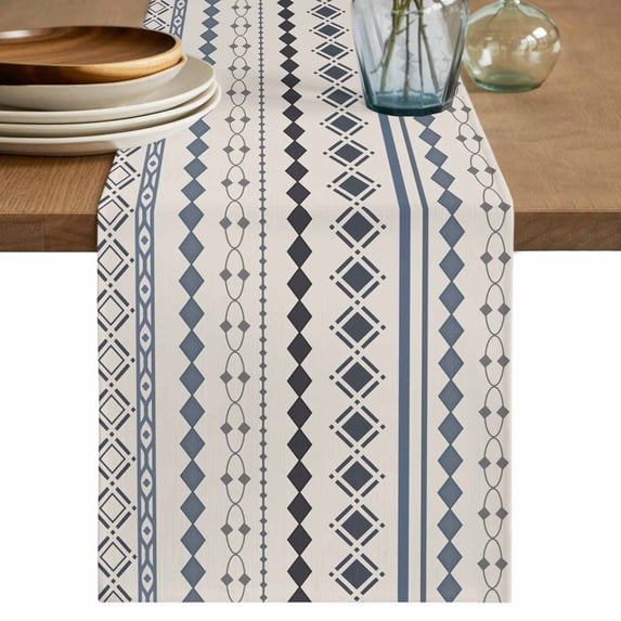 Table Runner - 72 Inch Long, Boho Ethnic Kitchen Dining Table Runner Dresser Scarves, Aztec Bohemian Vintage Geometric Blue Rustic Farmhouse Decor for Coffee Tables Wedding Party Banquet