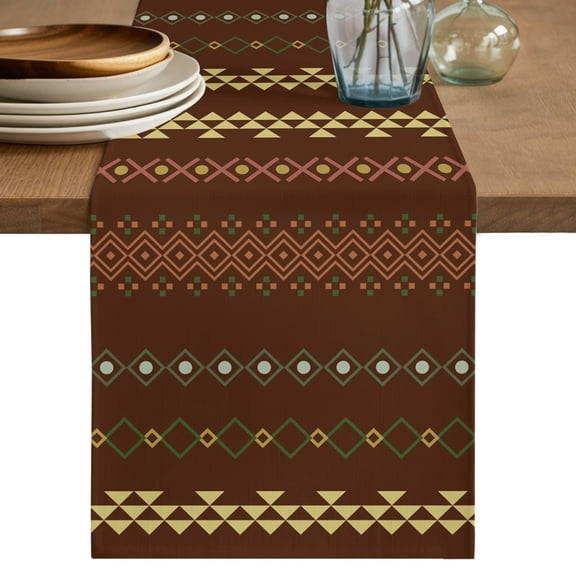 Table Runner 72 Inch Long - Boho Traditional Tribal Texture Decorative Table Scarf, Abstract Geometric on Tan Dining Table Runners for Wedding Party Kitchen Dining Tables