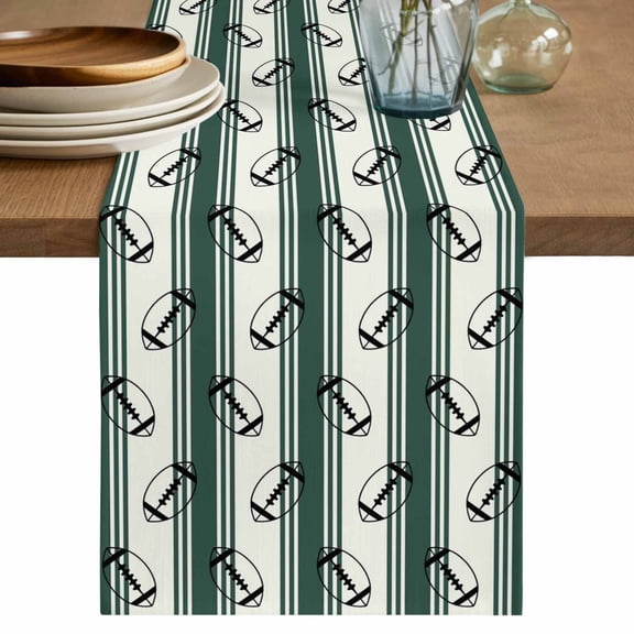 Table Runner 72 Inch Long - Classic Sports Athletic Football Decorative Table Scarf, Geometric Green Stripes Dining Table Runners for Wedding Party Kitchen Dining Tables