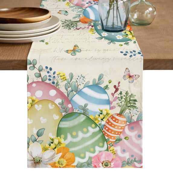 Table Runner - 72 Inch Long, Easter Eggs Kitchen Dining Table Runner Dresser Scarves, Farmhouse Spring Botanicals Plants Butterfly Farmhouse Decor for Coffee Tables Wedding Party Banquet