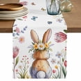 thumbnail image 1 of Table Runner - 72 Inch Long, Easter Kitchen Dining Table Runner Dresser Scarves, Spring Flowers Wreath Rabbit Budding Florals Farmhouse Decor for Coffee Tables Wedding Party Banquet, 1 of 8