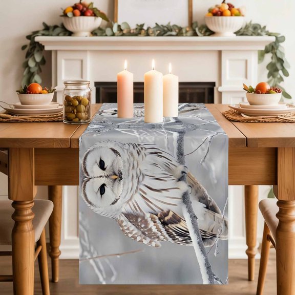 Table Runner 72 Inch Long - Farmhouse Owl on Tree Branch Decorative Table Scarf, Winter Bird Natural Scenery Dining Table Runners for Wedding Party Kitchen Dining Tables