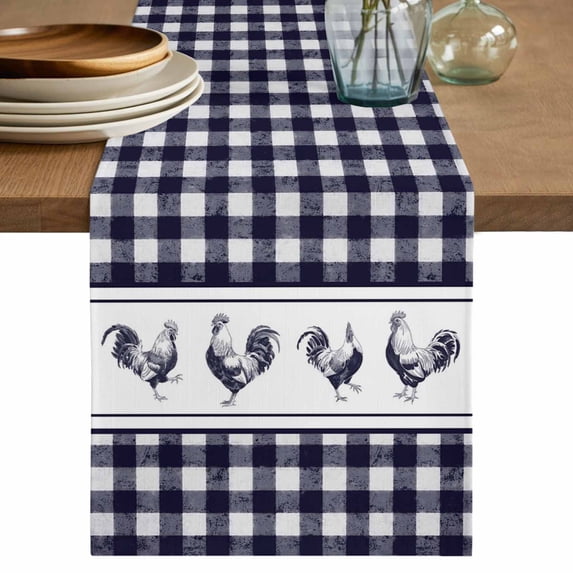 Table Runner - 72 Inch Long, Farmhouse Purple Plaid Kitchen Dining Table Runner Dresser Scarves, Vintage Country Cock Checkered Farmhouse Decor for Coffee Tables Wedding Party Banquet