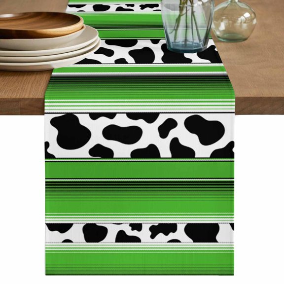 Table Runner 72 Inch Long - Mexican Cow Pattern Animal Print Texture Decorative Table Scarf, Stripes Dining Table Runners for Wedding Party Kitchen Dining Tables
