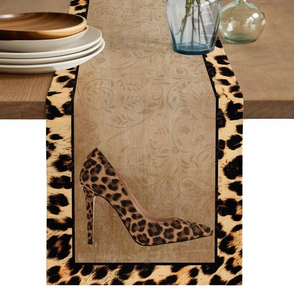 Table Runner 72 Inch Long - Retro Leopard Shoes Theme Decorative Table Scarf, Country Animal Print Texture Dining Table Runners for Wedding Party Kitchen Dining Tables
