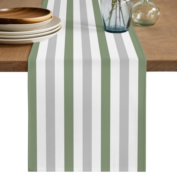 Table Runner 72 Inch Long - Sage Green Stripe Gray Line Decorative Table Scarf, Minimalist Style Dining Table Runners for Wedding Party Kitchen Dining Tables