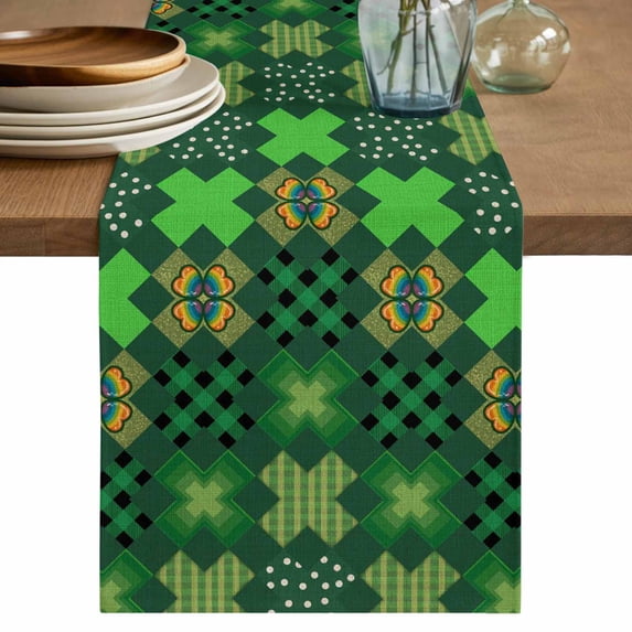 Table Runner - 72 Inch Long, Saint Patrick's Day Kitchen Dining Table Runner Dresser Scarves, Country Green Plaid Shamrock Clovers Farmhouse Decor for Coffee Tables Wedding Party Banquet