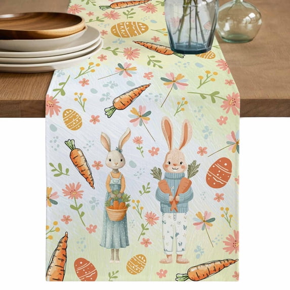 Table Runner - 72 Inch Long, Spring Easter Kitchen Dining Table Runner Dresser Scarves, Bunny Carrots Eggs Floral Botanical Colorful Farmhouse Decor for Coffee Tables Wedding Party Banquet