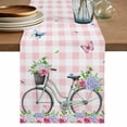 thumbnail image 1 of Table Runner - 72 Inch Long, Spring Kitchen Dining Table Runner Dresser Scarves, Bicycles Leaves Butterfly Flowers Pink Buffalo Plaid Farmhouse Decor for Coffee Tables Wedding Party Banquet, 1 of 8