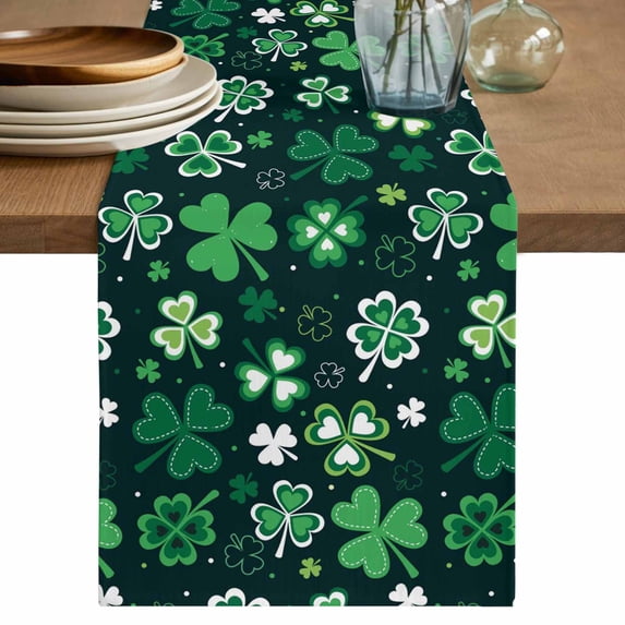 Table Runner - 72 Inch Long, St. Patrick's Day Kitchen Dining Table Runner Dresser Scarves, Shiny Shamrocks Green Botanical Leaves Farmhouse Decor for Coffee Tables Wedding Party Banquet
