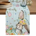 thumbnail image 1 of Table Runner - 72 Inch Long, Turquoise Easter Bunny Kitchen Dining Table Runner Dresser Scarves, Spring Easter Eggs Floral Wooden Farmhouse Decor for Coffee Tables Wedding Party Banquet, 1 of 8