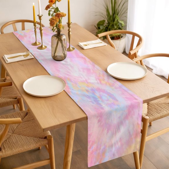 Table Runner 72 Inches Long,Colorful Rainbow Tie Dye Style Kitchen Dining Table Runners Linen Dresser Scarf,Colored Abstract Art Washable Tabletop Decoration for Home Holiday Party