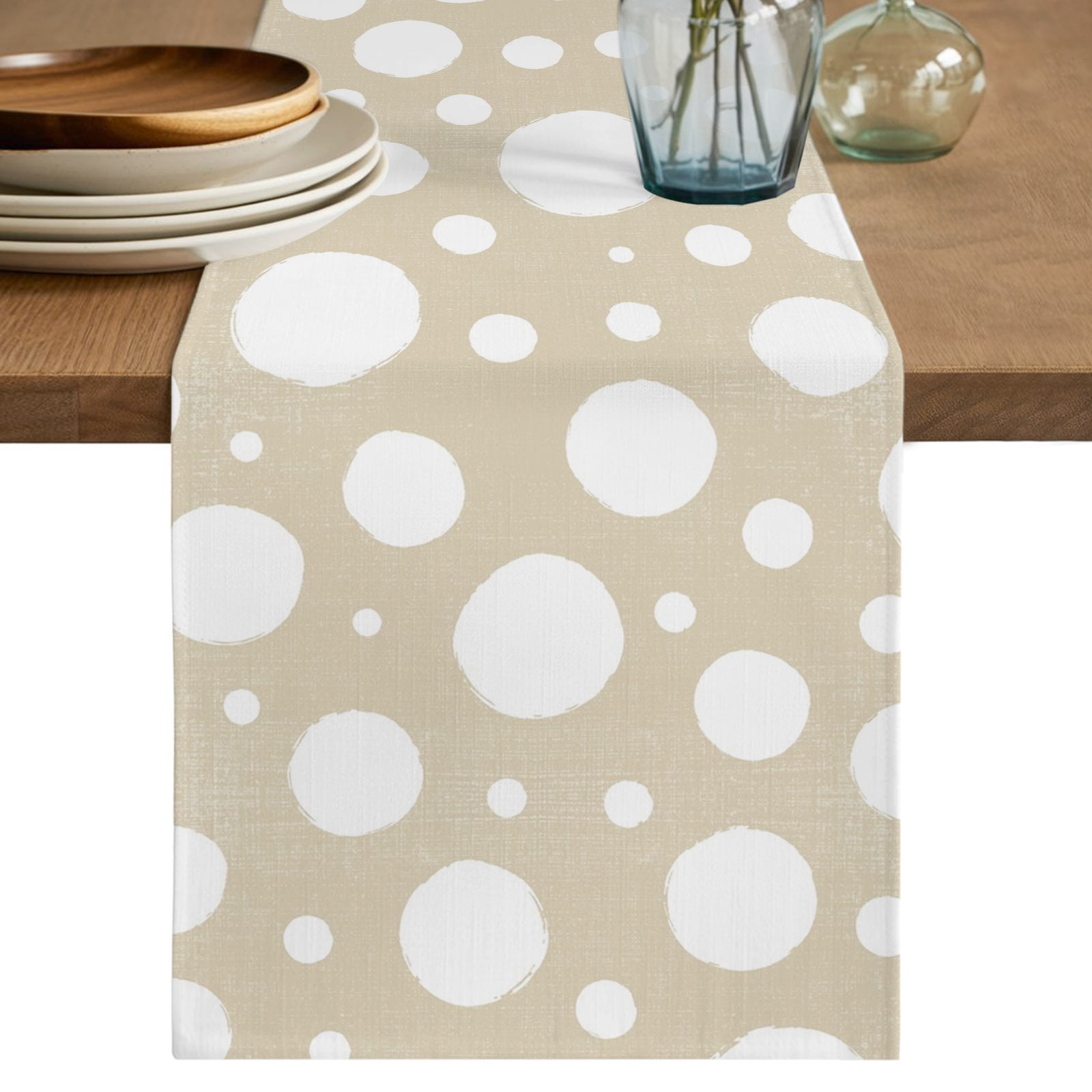 Table Runner 72 Inches Long, Grey Beige Polka Dot Decorative Table ...