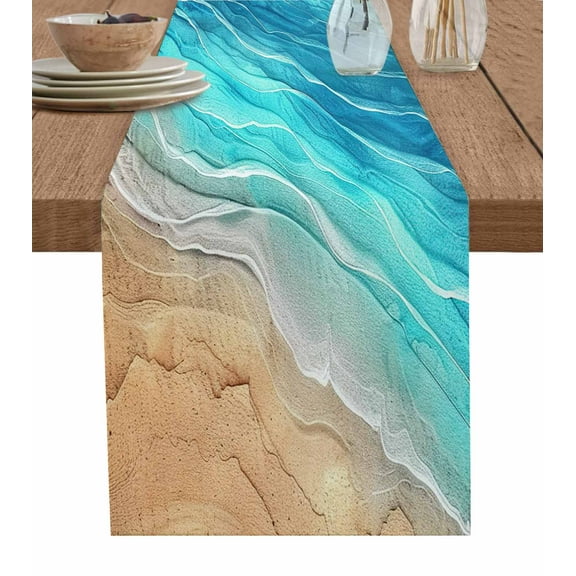 Table Runner 72 Inches Long for Kitchen Dining, Aqua Ombre Coastal Dresser Scarf Farmhouse, Dining Table Decorations for Wedding/Parties, Summer Nautical Beach Ocean Seaside 18 x 72 In