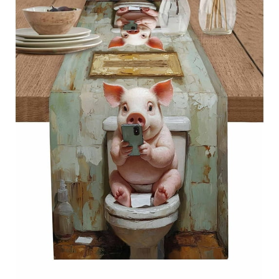 Table Runner 72 Inches Long for Kitchen Dining, Bathroom Pig Dresser Scarf Farmhouse, Dining Table Decorations for Wedding/Parties, Toilet Animals Vintage 13 x 72 In