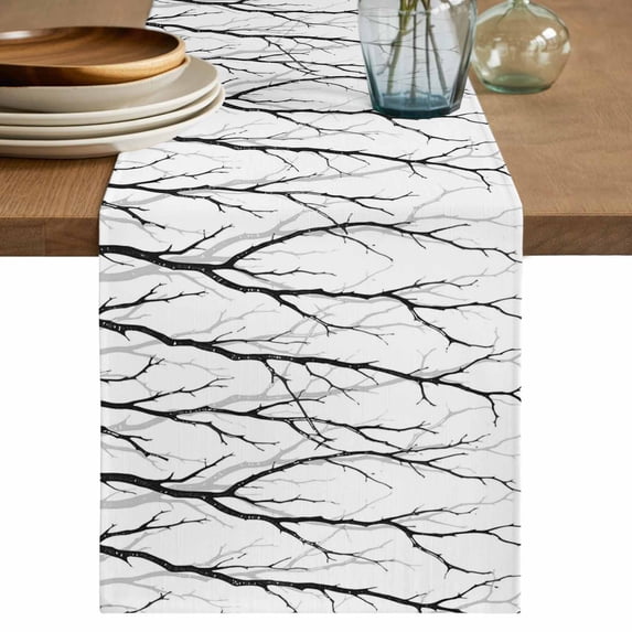 Table Runner 72 Inches Long for Kitchen Dining, Black Branches Dresser Scarf Farmhouse, Dining Table Decorations for Wedding/Parties, Modern Abstract Art Forest Silhouettes 18 x 72 In