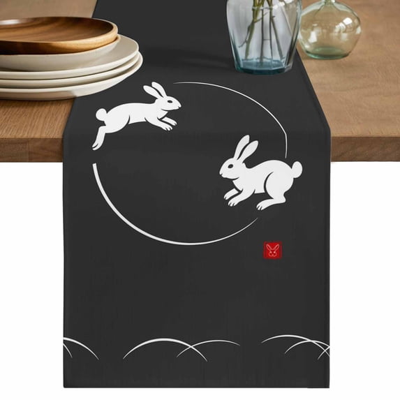 Table Runner 72 Inches Long for Kitchen Dining, Black Modern Dresser Scarf Farmhouse, Dining Table Decorations for Wedding/Parties, Farmhouse Rabbit Abstract Art 13 x 72 In
