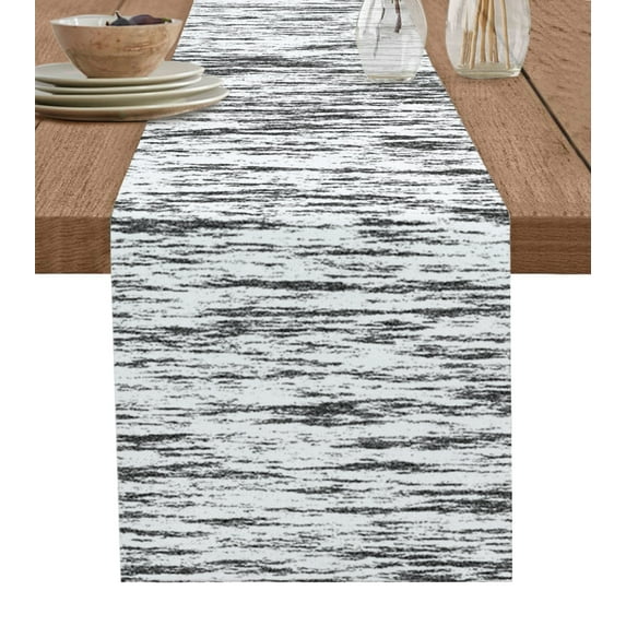Table Runner 72 Inches Long for Kitchen Dining, Black and White Dresser Scarf Farmhouse, Dining Table Decorations for Wedding/Parties, Modern Striped Geometric Abstract Art 14 x 72 In