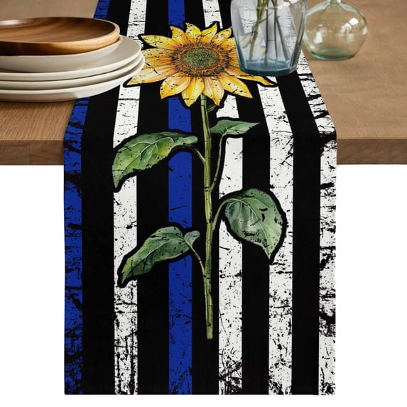 Table Runner 72 Inches Long for Kitchen Dining, Blue American Flag Dresser Scarf Farmhouse, Dining Table Decorations for Wedding/Parties, Sunflower Vintage USA Flag 14 x 72 In