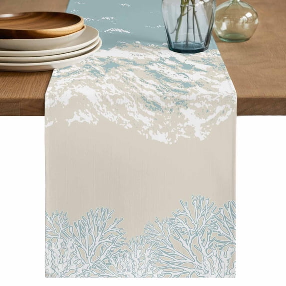 Table Runner 72 Inches Long for Kitchen Dining, Blue Coastal Coral Dresser Scarf Farmhouse, Dining Table Decorations for Wedding/Parties, Summer Beach Ocean Abstract Art 13 x 72 In