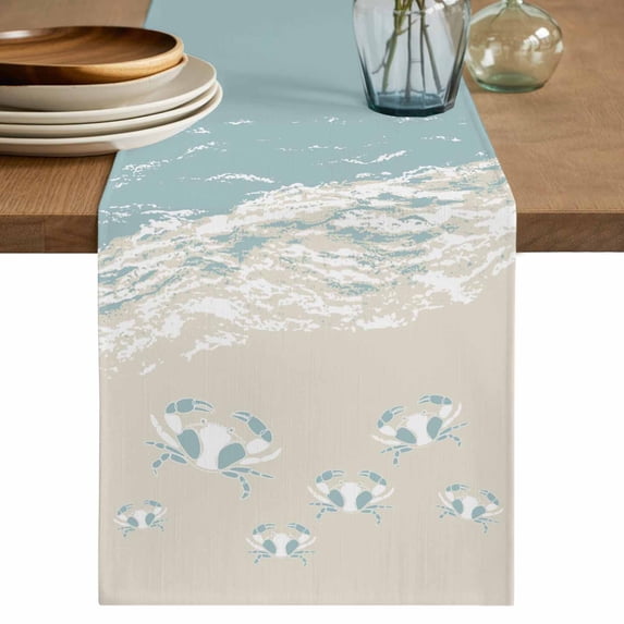 Table Runner 72 Inches Long for Kitchen Dining, Blue Coastal Crabs Dresser Scarf Farmhouse, Dining Table Decorations for Wedding/Parties, Summer Beach Ocean Abstract Art 18 x 72 In