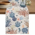 thumbnail image 1 of Table Runner 72 Inches Long for Kitchen Dining, Blue Coastal Dresser Scarf Farmhouse, Dining Table Decorations for Wedding/Parties, Summer Beach Coral Shell Starfish Vintage 14 x 72 In, 1 of 8