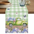thumbnail image 1 of Table Runner 72 Inches Long for Kitchen Dining, Blue Purple Floral Dresser Scarf Farmhouse, Dining Table Decorations for Wedding/Parties, Spring Hydrangea Flower Truck Green Plaid 16 x 72 In, 1 of 8