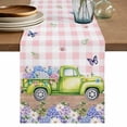 thumbnail image 1 of Table Runner 72 Inches Long for Kitchen Dining, Blue Purple Floral Dresser Scarf Farmhouse, Dining Table Decorations for Wedding/Parties, Spring Hydrangea Flower Truck Pink Plaid 13 x 72 In, 1 of 8