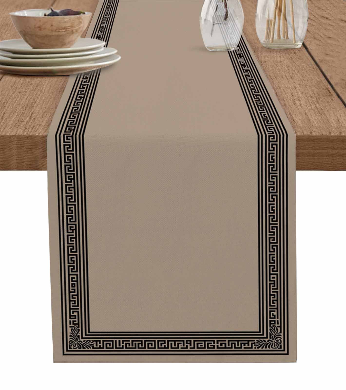 Table Runner 72 Inches Long for Kitchen Dining, Brown Geometric Dresser Scarf Farmhouse, Dining Table Decorations for Wedding/Parties, Black Greek Key Design Abstract Modern Art 13 x 72 In