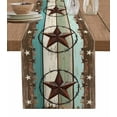 thumbnail image 1 of Table Runner 72 Inches Long for Kitchen Dining, Brown Texas Star Teal Dresser Scarf Farmhouse, Dining Table Decorations for Wedding/Parties, Vintage Country Star Turquoise Wooden 16 x 72 In, 1 of 8