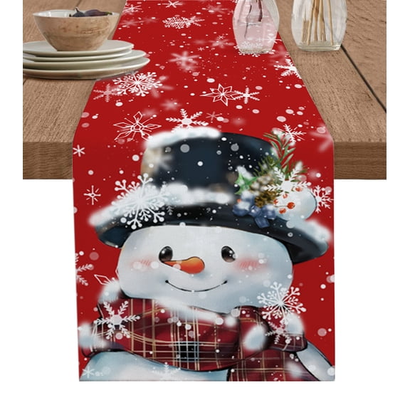 Table Runner 72 Inches Long for Kitchen Dining, Christmas Dresser Scarf Farmhouse, Dining Table Decorations for Wedding/Parties, Red Snowman Pine Cones Xmas Winter Snowflake 14 x 72 In