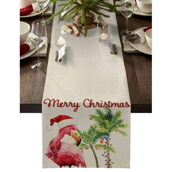 Table Runner 72 Inches Long for Kitchen Dining, Christmas Flamingos Dresser Scarf Farmhouse, Dining Table Decorations for Wedding/Parties, Xmas Balls Tree Rustic 16 x 72 In