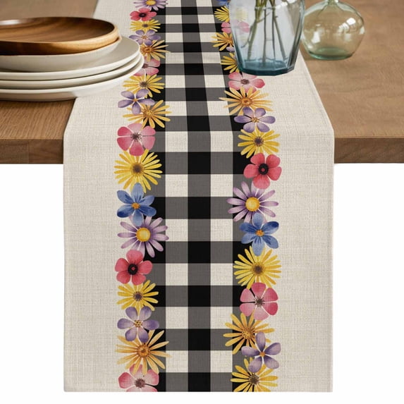 Table Runner 72 Inches Long for Kitchen Dining, Colorful Flowers Dresser Scarf Farmhouse, Dining Table Decorations for Wedding/Parties, Spring Floral Elegant Pastoral Rustic 14 x 72 In