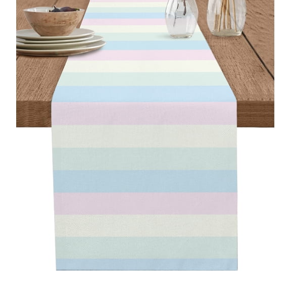 Table Runner 72 Inches Long for Kitchen Dining, Colorful Striped Dresser Scarf Farmhouse, Dining Table Decorations for Wedding/Parties, Rainbow Color Stripes 18 x 72 In