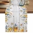 thumbnail image 1 of Table Runner 72 Inches Long for Kitchen Dining, Daisy Spring Floral Dresser Scarf Farmhouse, Dining Table Decorations for Wedding/Parties, Farmhouse Botanical Green Leaves Wooden 18 x 72 In, 1 of 8