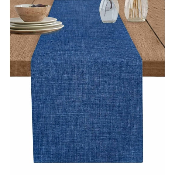 Table Runner 72 Inches Long for Kitchen Dining, Dark Blue Dresser Scarf Farmhouse, Dining Table Decorations for Wedding/Parties, Farmhouse Burlap Solid Color Blue Modern Linen Texture 14 x 72 In