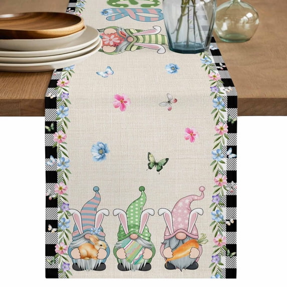 Table Runner 72 Inches Long for Kitchen Dining, Easter Dresser Scarf Farmhouse, Dining Table Decorations for Wedding/Parties, Vintage Farmhouse Gnomes Bunny Colorful Eggs Flower 14 x 72 In