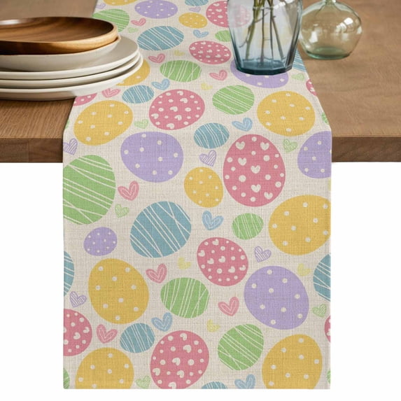 Table Runner 72 Inches Long for Kitchen Dining, Easter Eggs Dresser Scarf Farmhouse, Dining Table Decorations for Wedding/Parties, Spring Colorful Pastoral Love Beige 16 x 72 In