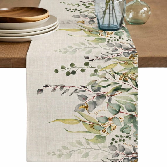 Table Runner 72 Inches Long for Kitchen Dining, Eucalyptus Leaves Dresser Scarf Farmhouse, Dining Table Decorations for Wedding/Parties, Green Summer Botanical Rustic 13 x 72 In