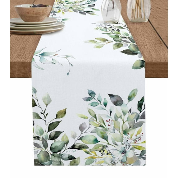 Table Runner 72 Inches Long for Kitchen Dining, Eucalyptus Leaves Dresser Scarf Farmhouse, Dining Table Decorations for Wedding/Parties, Watercolor Weeping Teal Botanical 13 x 72 In