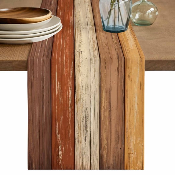Table Runner 72 Inches Long for Kitchen Dining, Farmhouse Burnt Orange Brown Dresser Scarf Farmhouse, Dining Table Decorations for Wedding/Parties, Vintage Wooden Striped 18 x 72 In