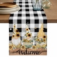 thumbnail image 1 of Table Runner 72 Inches Long for Kitchen Dining, Gnomes Sunflowers Dresser Scarf Farmhouse, Dining Table Decorations for Wedding/Parties, Pastoral Botanical Black White Plaid Wooden 13 x 72 In, 1 of 8