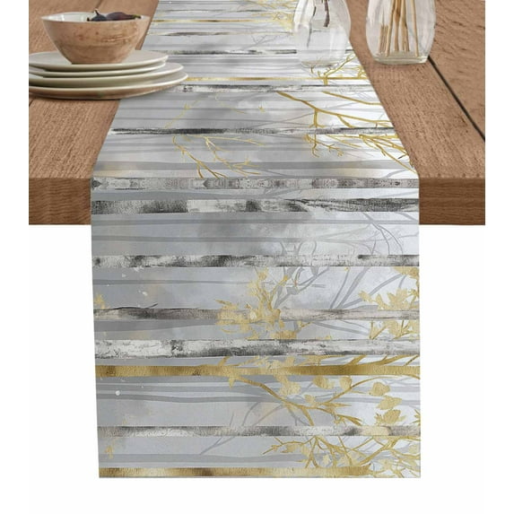 Table Runner 72 Inches Long for Kitchen Dining, Golden Grey Tree Dresser Scarf Farmhouse, Dining Table Decorations for Wedding/Parties, Oil Painting Forest Abstract Art 18 x 72 In