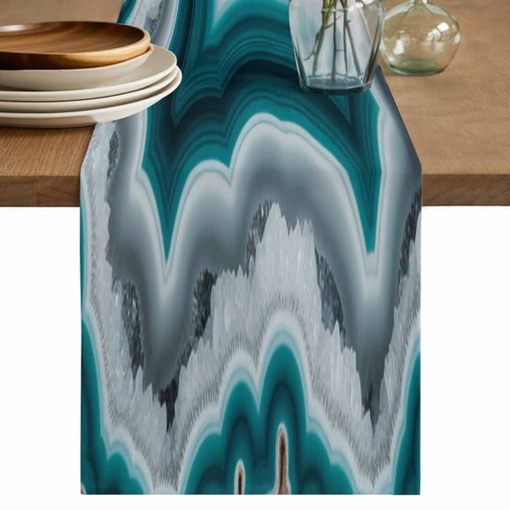 Table Runner 72 Inches Long for Kitchen Dining, Green Agate Dresser Scarf Farmhouse, Dining Table Decorations for Wedding/Parties, Ombre Modern Abstract Art 16 x 72 In