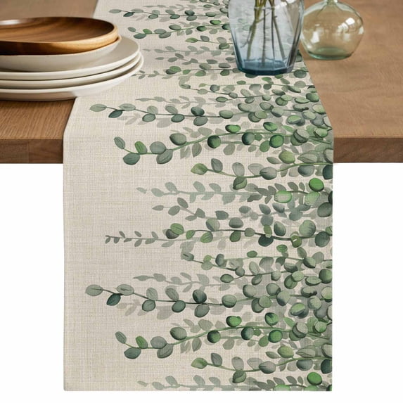 Table Runner 72 Inches Long for Kitchen Dining, Green Eucalyptus Leaves Dresser Scarf Farmhouse, Dining Table Decorations for Wedding/Parties, Summer Botanical Weeping Rustic 16 x 72 In