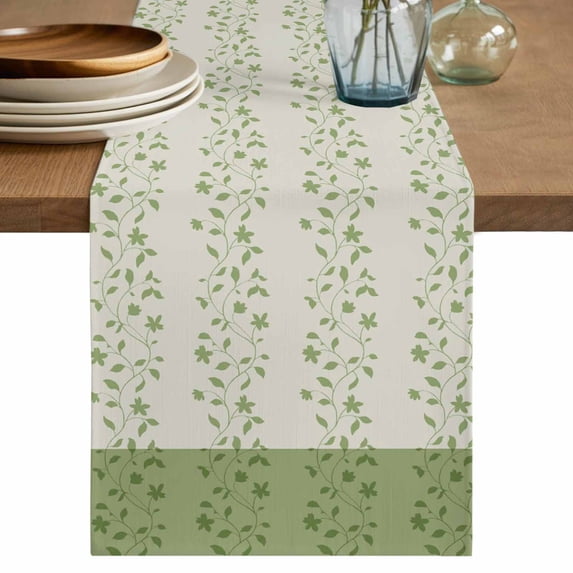 Table Runner 72 Inches Long for Kitchen Dining, Green Floral Dresser Scarf Farmhouse, Dining Table Decorations for Wedding/Parties, Spring Flowers 14 x 72 In