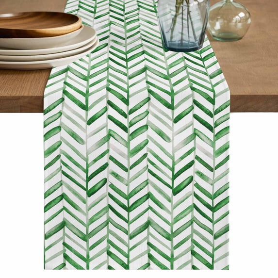Table Runner 72 Inches Long for Kitchen Dining, Green Line Dresser Scarf Farmhouse, Dining Table Decorations for Wedding/Parties, Vintage Abstract Geometric Stripes Watercolor 16 x 72 In