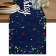 thumbnail image 1 of Table Runner 72 Inches Long for Kitchen Dining, Happy Birthday Dresser Scarf Farmhouse, Dining Table Decorations for Wedding/Parties, Navy Blue Modern Abstract Art 18 x 72 In, 1 of 8